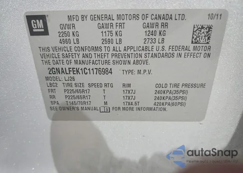 2012 Chevrolet Equinox Ltz из США, поврежденный, VIN 2GNALFEK1C1176984